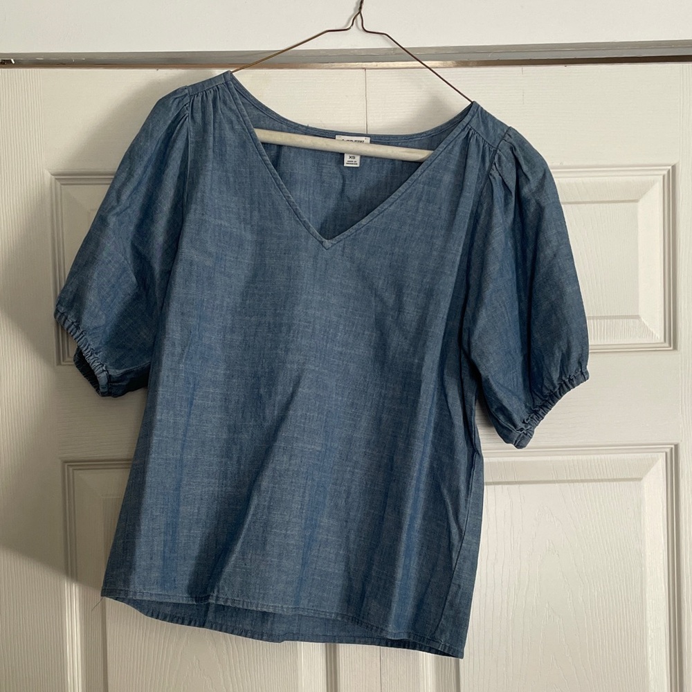 J. Crew Blue Denim V-Neck Blouse